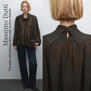 Massimo Dutti Fluid Semi-Sheer Volume Shirt With Button Detail XS-S